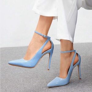 Baby Blue Patten Leather Chic Heels